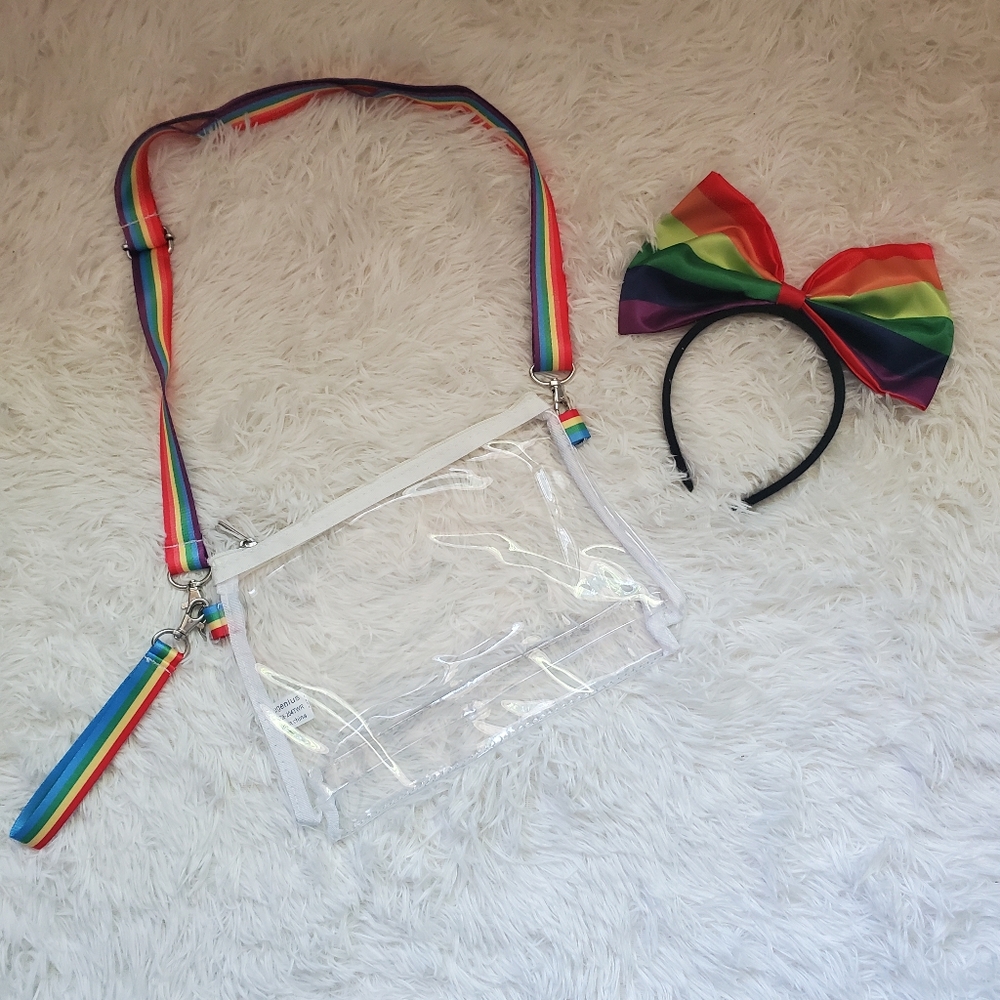 PRIDE BUNDLE - Clear Concert Bag Rainbow Adjustable Strap Wristlet Headband LGBT